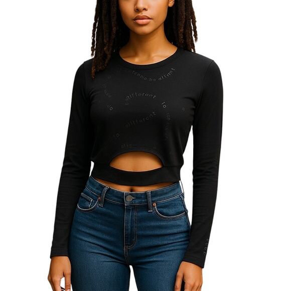 Good hYOUMAn x Cycle Bar Be Different Black Cutout Crop Top - Picture 1 of 9